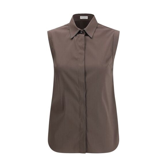 Brunello Cucinelli Tops - Brunello Cucinelli Brown Cotton Women's Shirt
